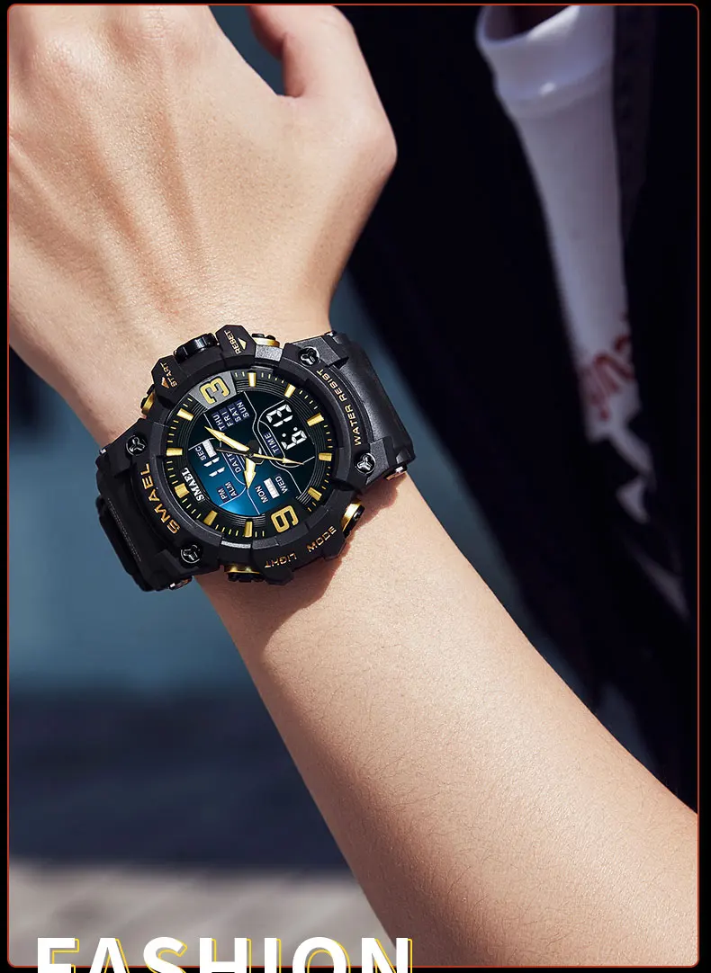 Smael Uhr Sport LED Licht Wecker Dual Time Display wasserdichte Woche Auto Datum Armbanduhren Quarz – Detail 24