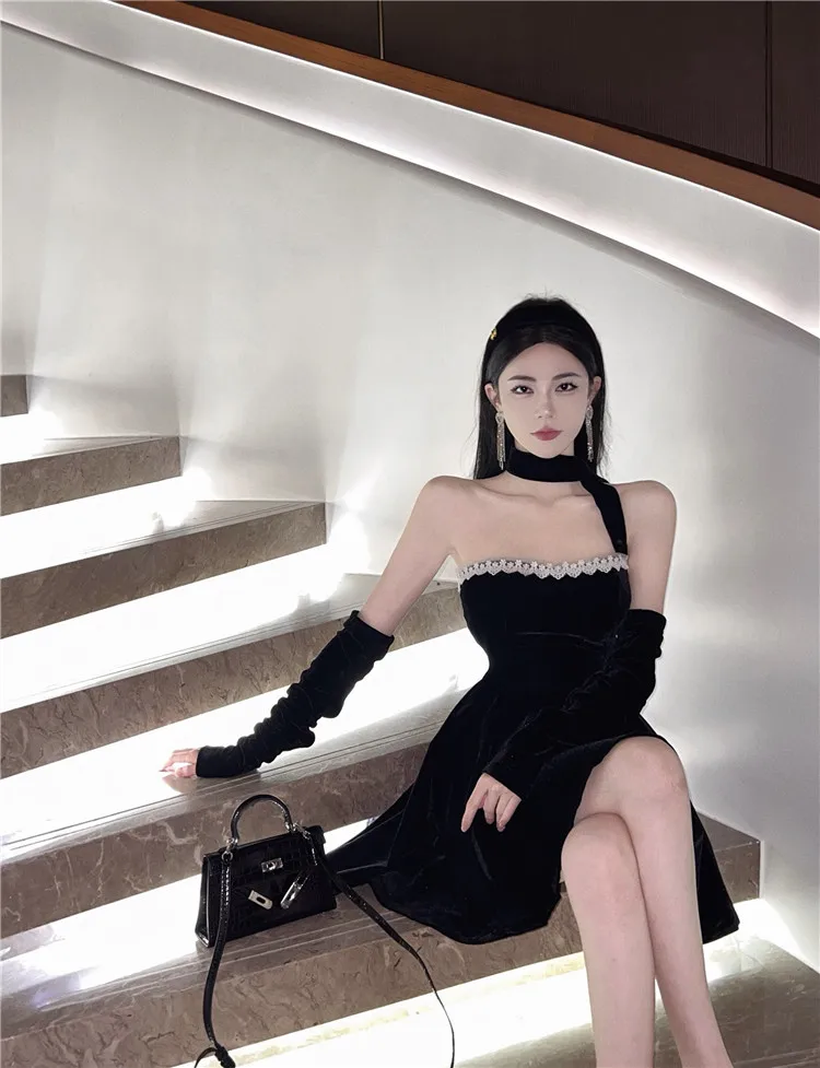 French Vintage Strapless Mini Dresses Women Lace Patchwork A-line Evening Party Dress Korean Fashion Y2K Mini Vestidos Mujer
