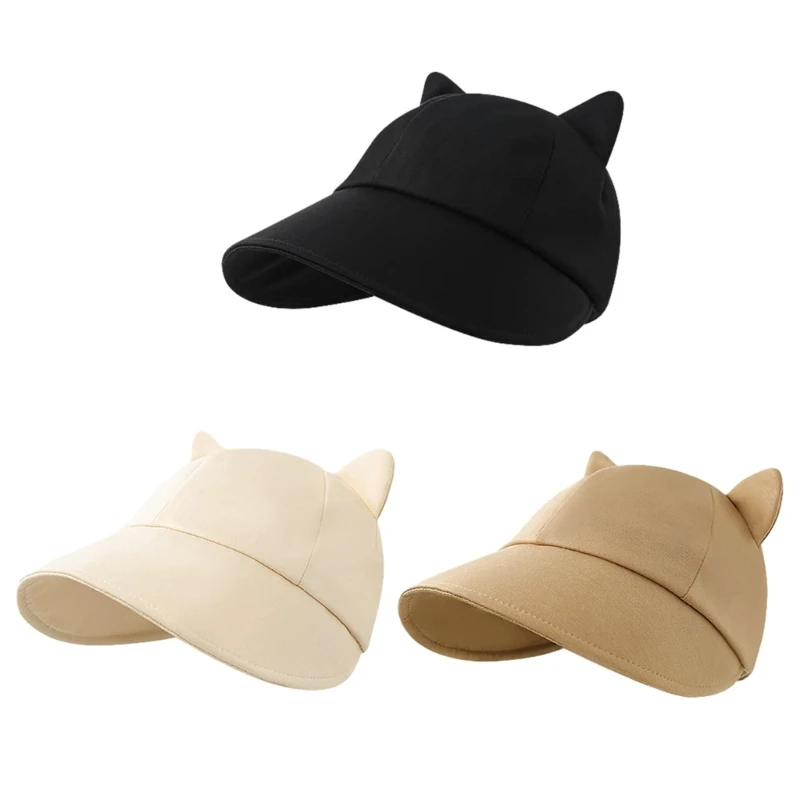 

Elegant Korean Ear Baseball Hat Adjustable Women Sunproof Hat Breathable Peaked Hat Long Brims Travel Hat