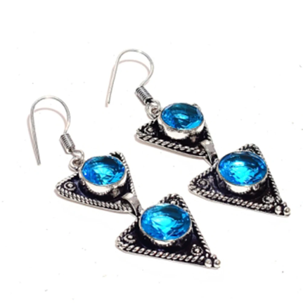 Blue Topas Silvers Sovrapposizione Su Orecchini In Rame, 60 Mm , E4317