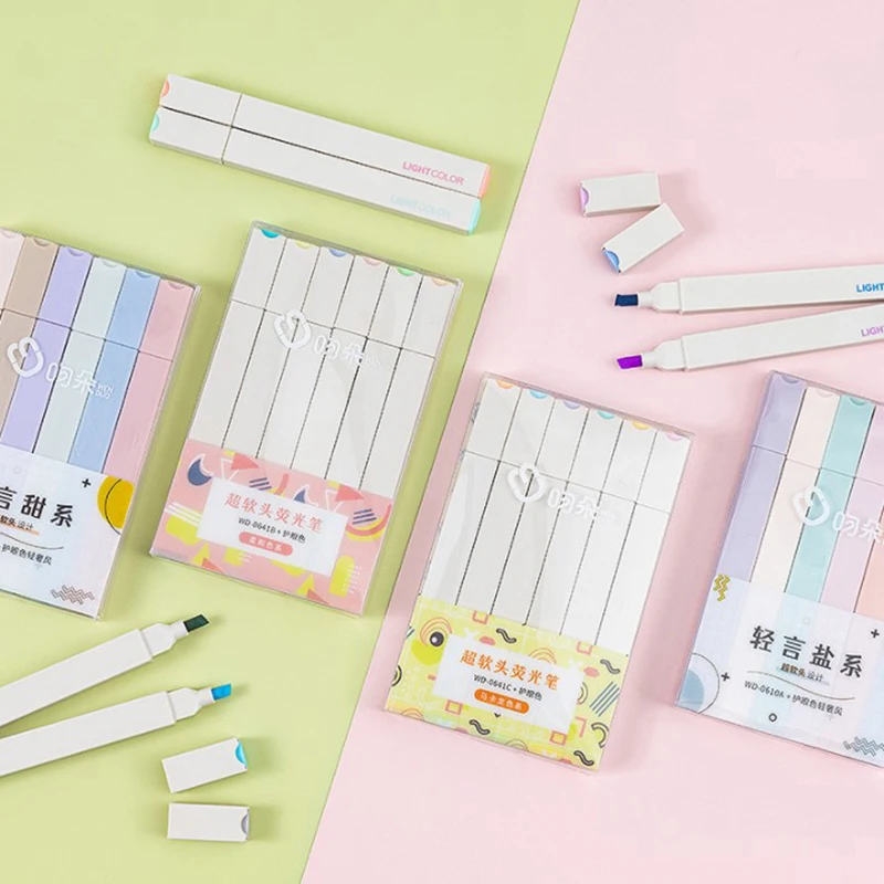 6pcs/Pack Highlighter Pen Kawaii Marker Pen DIYJournal Photo Album Fluorescent Markers Student Stationery