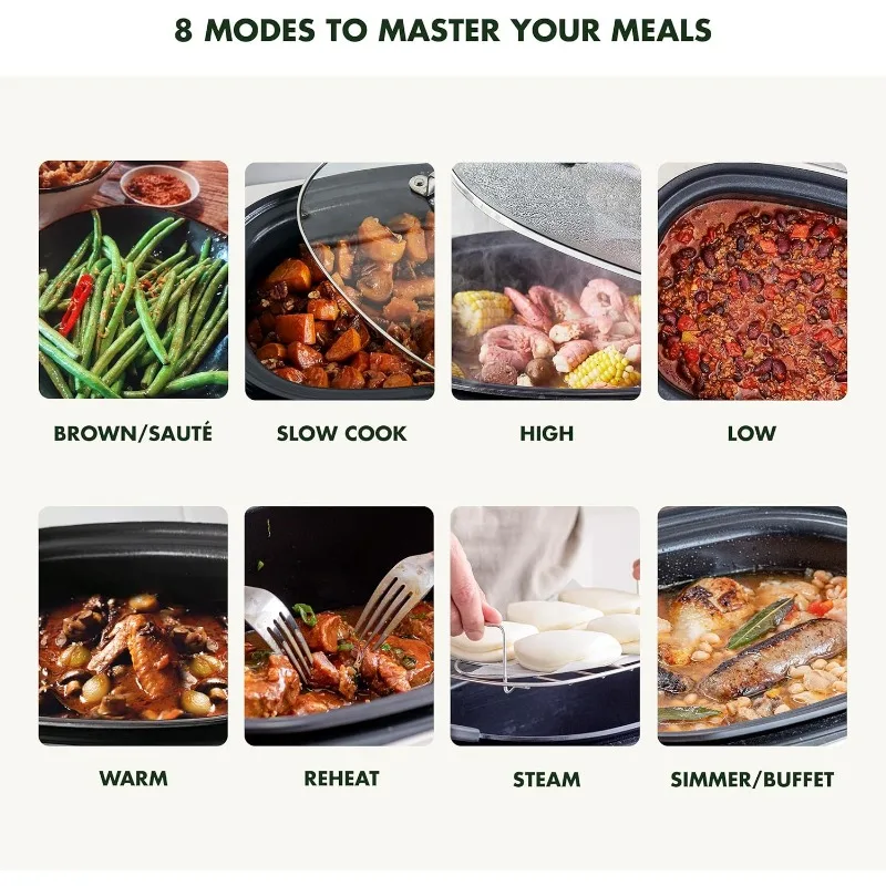 8 in 1 Electric Slow Cooker Dishwasher Safe Lid and Removable Pot Non-stick Multi-function Cooker Fry Saute Steam Basket White 3