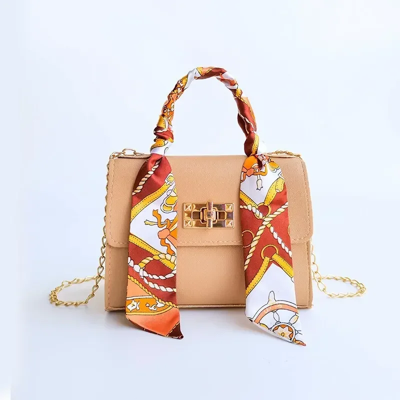 Women-Fashion-Simplicity-Solid-Color-Handbag-Girls-Niche-Design-Silk-Scarf-Mini-Chain-Single-Shoulder-Crossbody