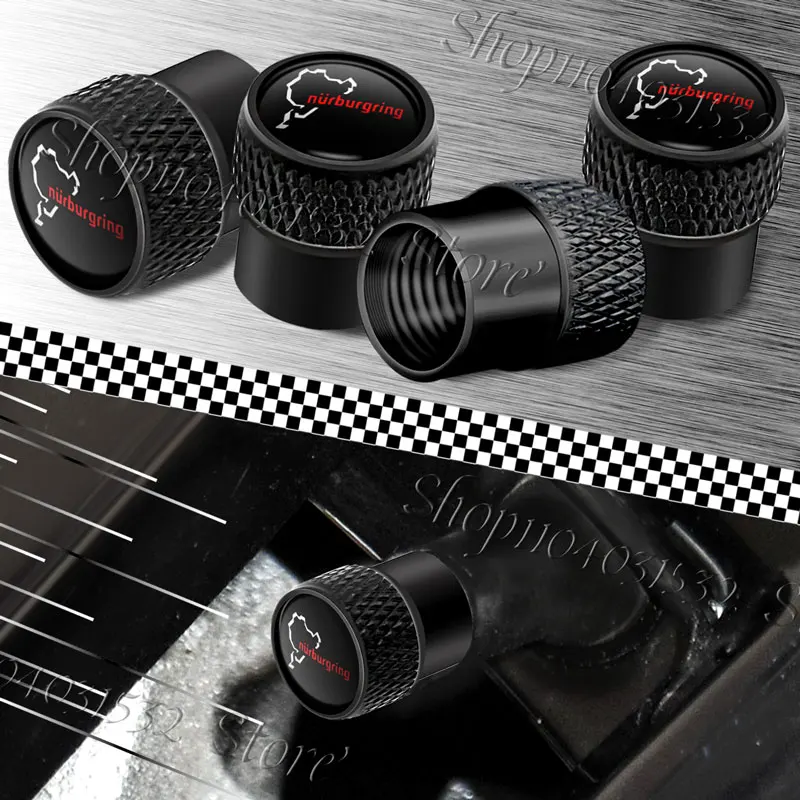 Universal Metal Alloy Nurburgring Motor Sport Racing Road Emblem Car Wheel Tire Valve Tyre Air Case Accessories 4Pcs