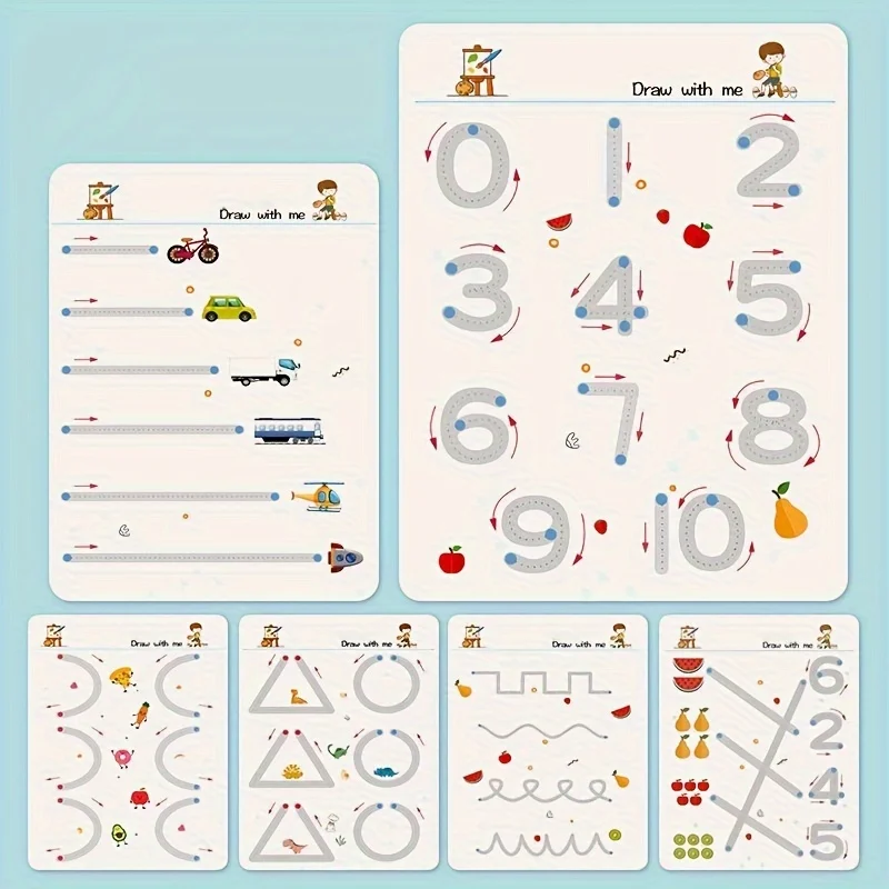 34-page Reusable Educational Workbook Set, Perfect Children's Drawing And Handwriting Training, Ideal For Christmas_voghion.com