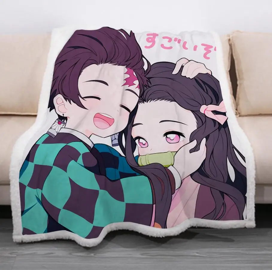 

Demon Slayer Blanket 3D Print Anime Cartoon Sherpa Blanket Bedding For Kids Warm Soft Home Textile Cute Anime Fleece Blanket