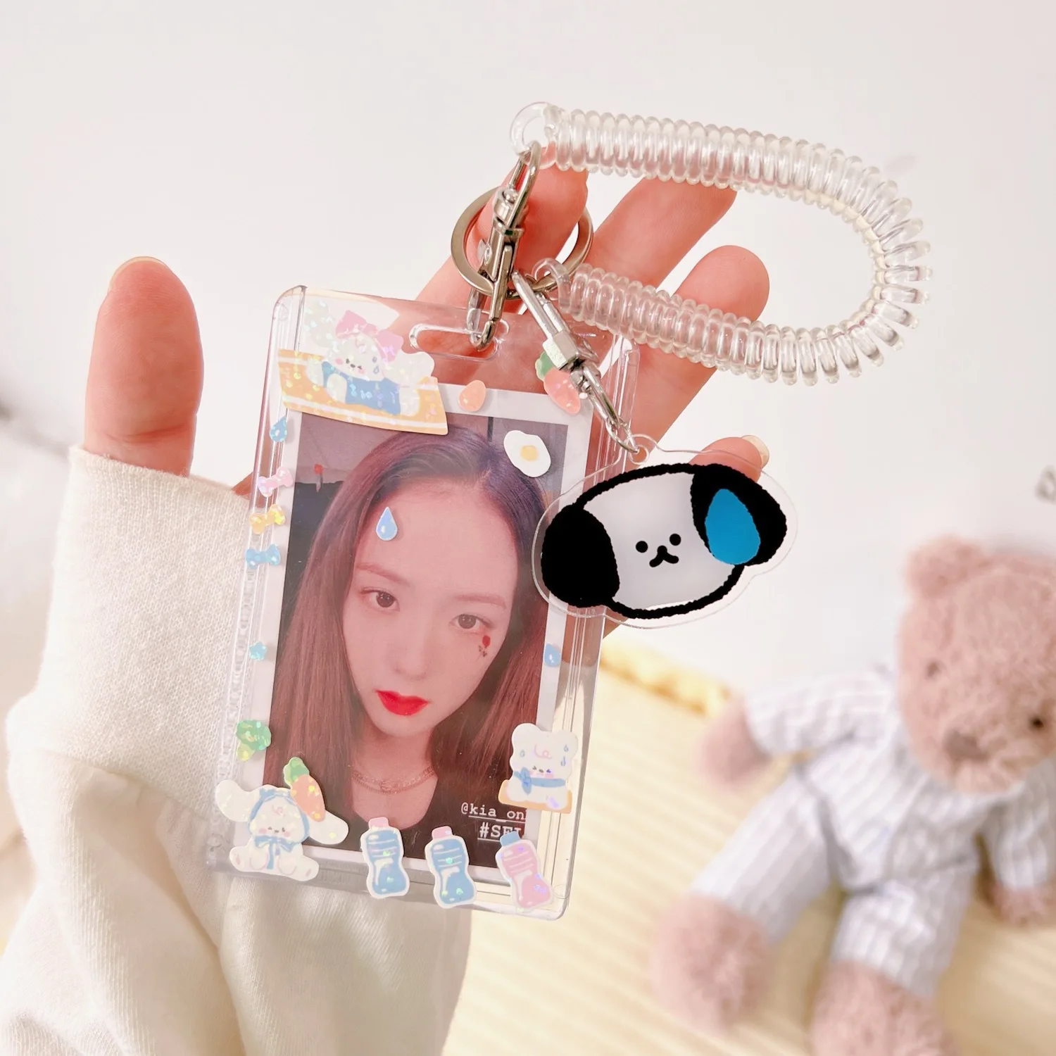 

Transparent Acrylic Card Holder Wrist Coil Card Case Credit Bank Card Bus Card Protector Kpop Idol Photo Card Holder Keychain