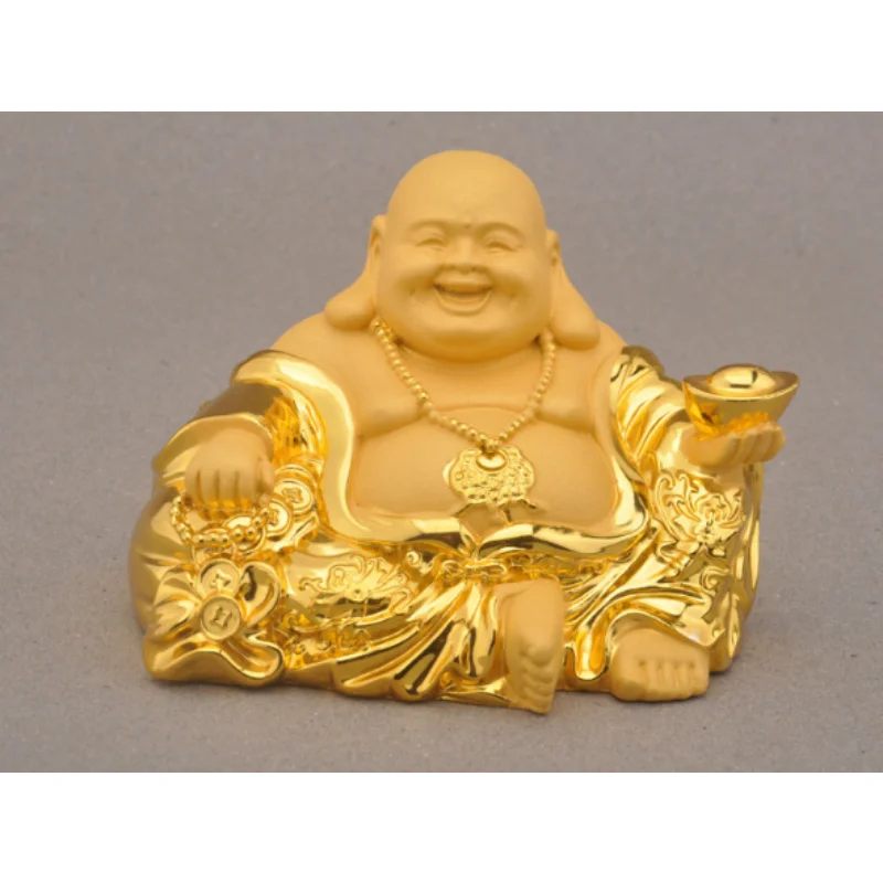 

Golden Lucky Feng Shui Resin Laughing Buddha Buddha Money Maitreya Buddha Family Living Room Office Decoration Crafts Gift