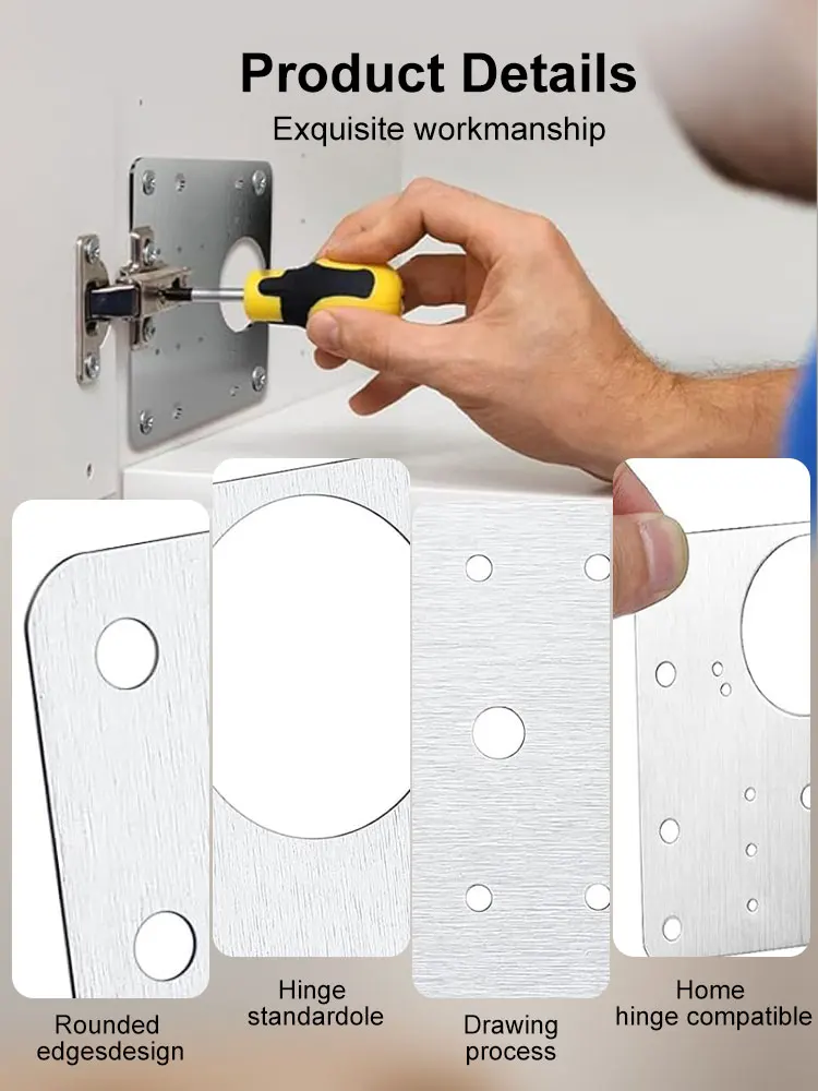 Description Picture 5 of itemStainless Steel Hinge Repair Plate Kits Cabinet Furniture Drawer Table Hinges Mounting Plate with Screw Flat Fixing Brackets