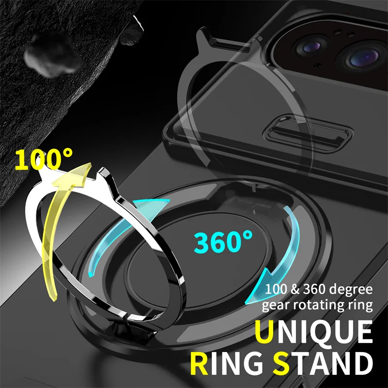Enhanced Armor Protective Case with Magnetic Ring and Slide Lens Cover