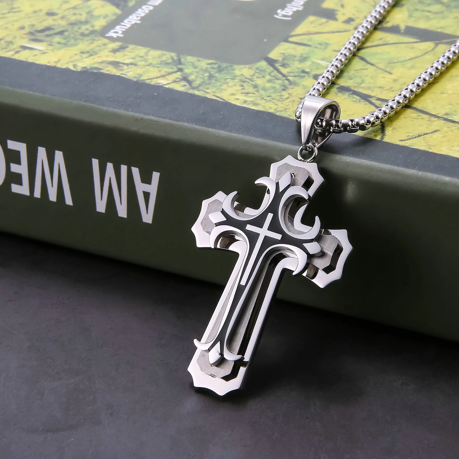 Men's vintage necklace, cross stainless steel jewelry, men's hip-hop rock jewelry
