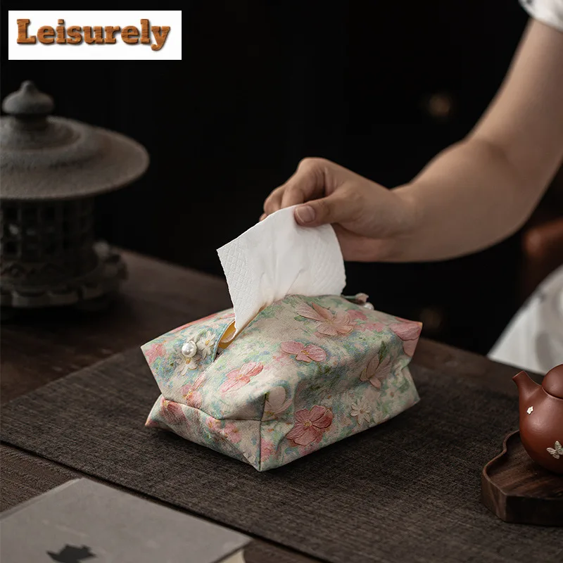 Brocade Flowers Tissue Box Zen Tissue Rangement Paper Container Dispenser Case Wet Wipes Case Paper Drawer Room Napkin Storage