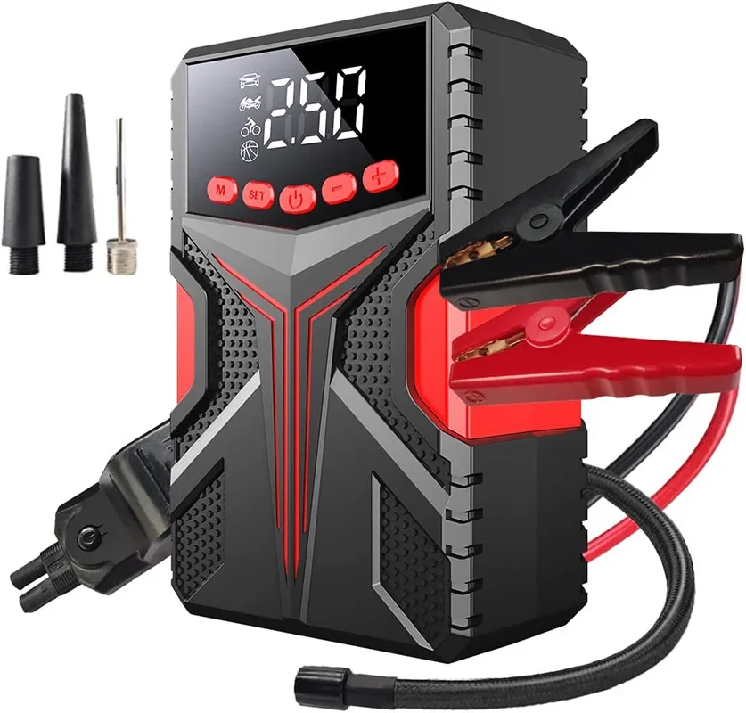 Car Jump Starter Air Pump Power Bank Lighting Portable Air Compressor 4 In 1 Cars Battery Starters Starting Auto Tyre Inflator