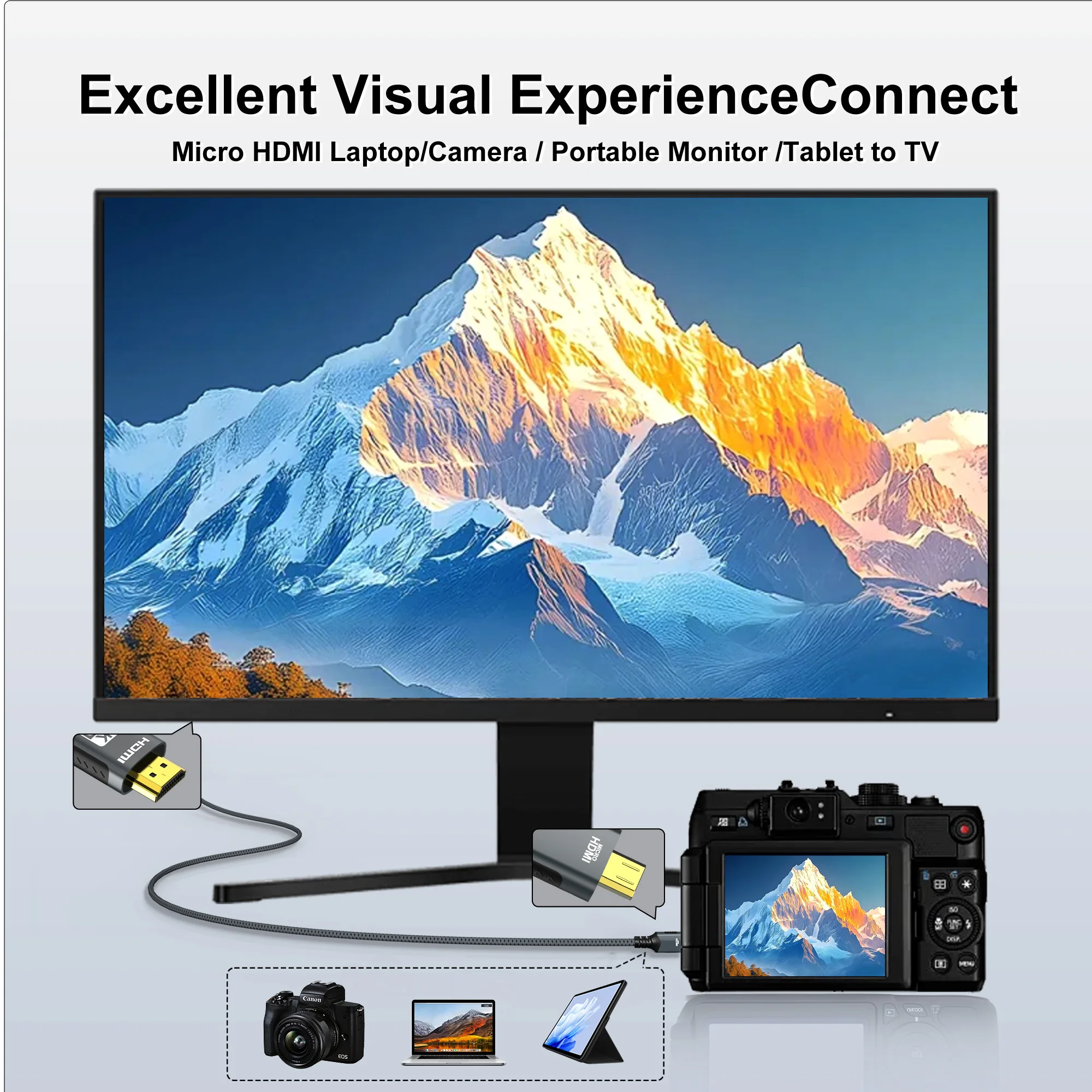 4K@60Hz Micro/Mini HDMI to HDMI Cable Braided HDMI-compatible Male to thumbnail 7
