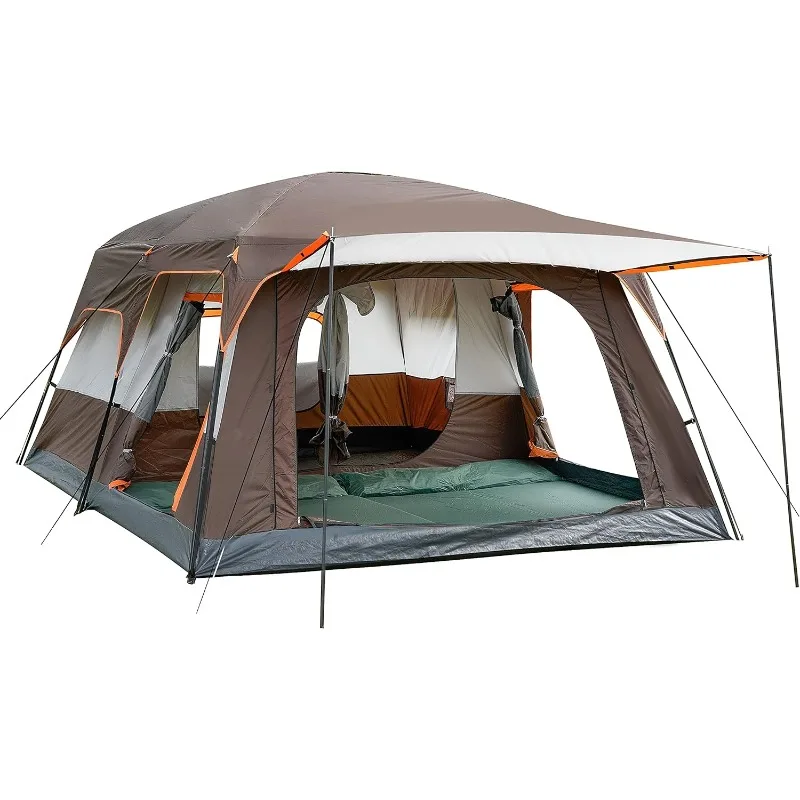 

KTT Extra Large Tent 10-12 Person(B),Family Cabin Tents,2 Rooms,3 Doors and 3 Windows with Mesh,Straight Wall,Waterproof