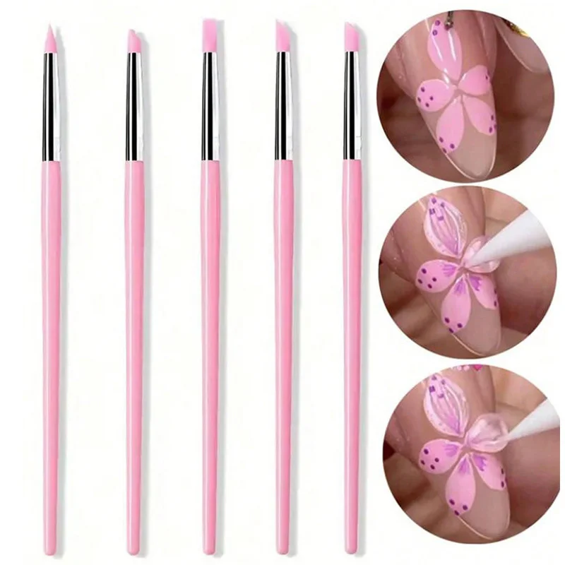 5Pcs/set Silicone Nail Brush UV Gel Polish Tip 3D Image DIY Dotting Polish Brushes Pen Professional DIY Manicure Tools 3