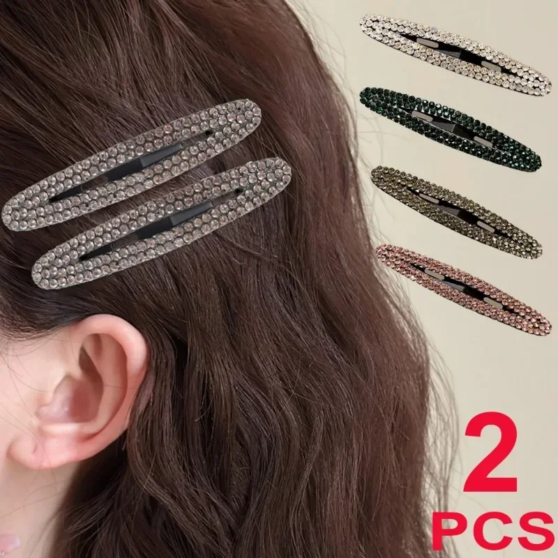 Shiny Crystal Rhinestone Hairpins Women Girls Usual Simple Geometric Hair Clip Fashion Oval Hairpins Party Gift Hair Accessories