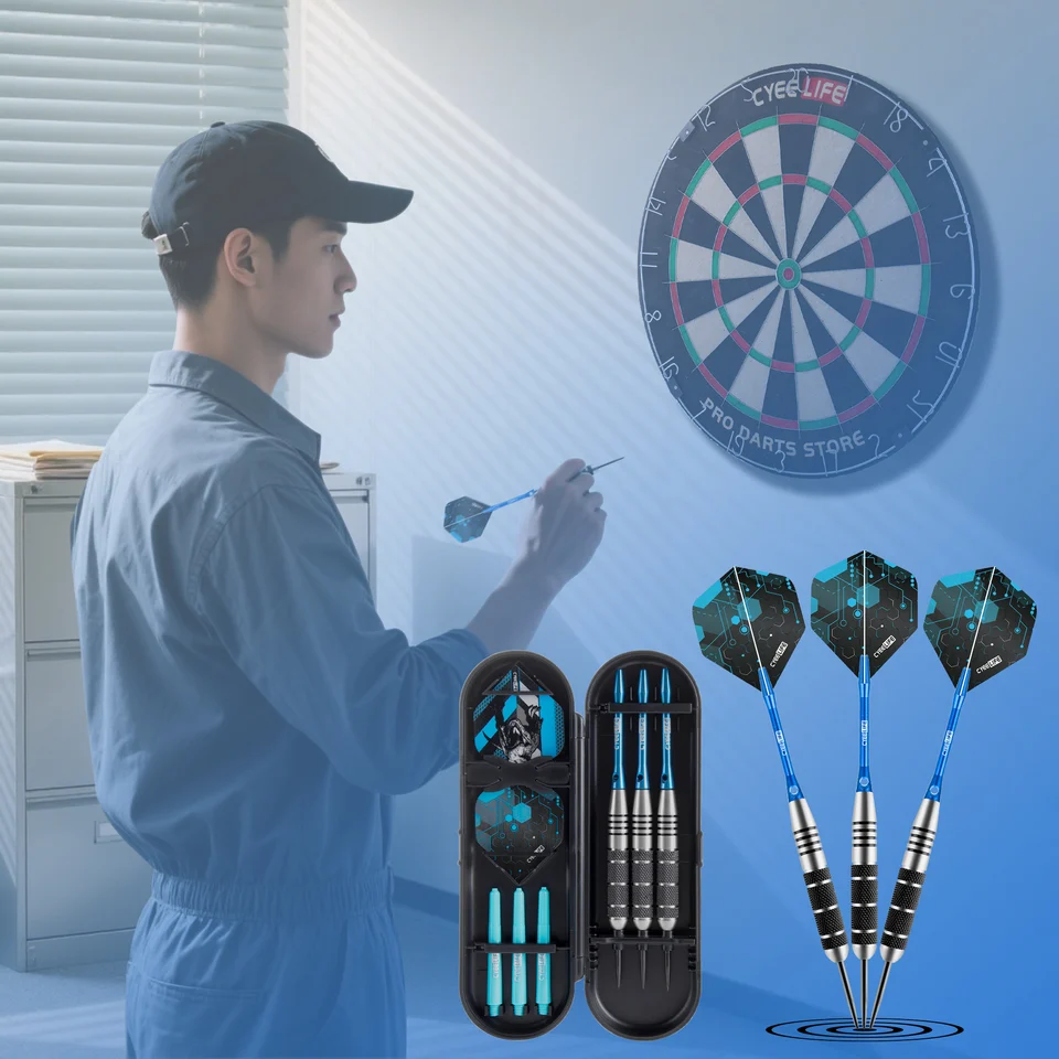 CyeeLife 26G 3-teiliges Set Standard PET Flights, Edelstahl-Darts, Aluminiumschäfte, Stahlspitzen mit Aufbewahrungsbox_voghion.com