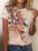Plus Size Girls Vintage T-shirt Flower Printed Women's T-shirt Gift for Mum Street Loose Short Sleeve T-shirt Tops Summer Shirt