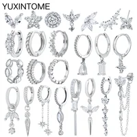 925 Sterling Silver Ear Needle Fashion Hoop Earrings White Crystal Luxury Women's Silver Earrings Wedding Women's Jewelry Gift