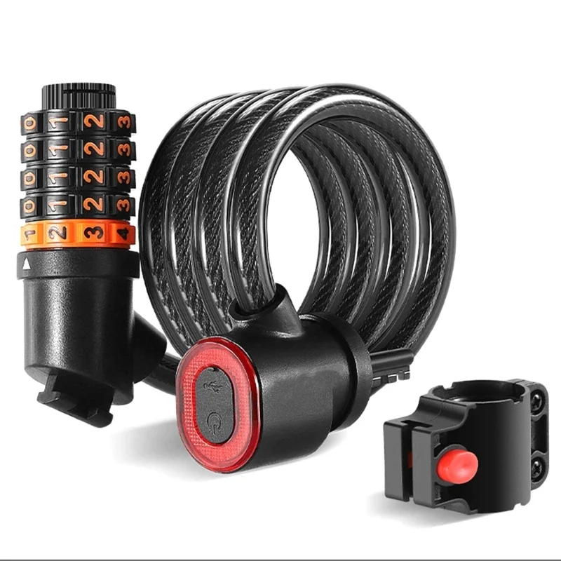 

Велосипедный замок со стальным тросом, цифровой пароль безопасности, велосипедный замок с задним фонарем, велосипедный замок,
