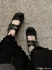 Gothic Punk Style Double Buckle Rivet Pumps Women Round Toe Skull Cute Flat Bottom Mary Jane Ballet Shoes 2025 New Leather Shoes 2