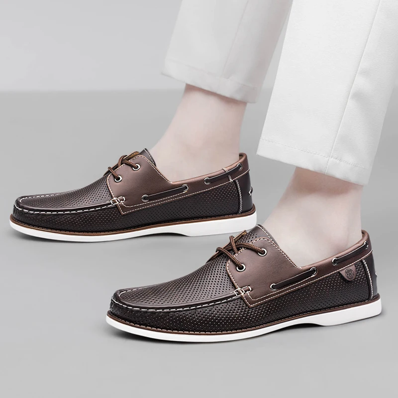 Hand-stitched comfortable and breathable lace-up Loafers fashion sailing shoes For men