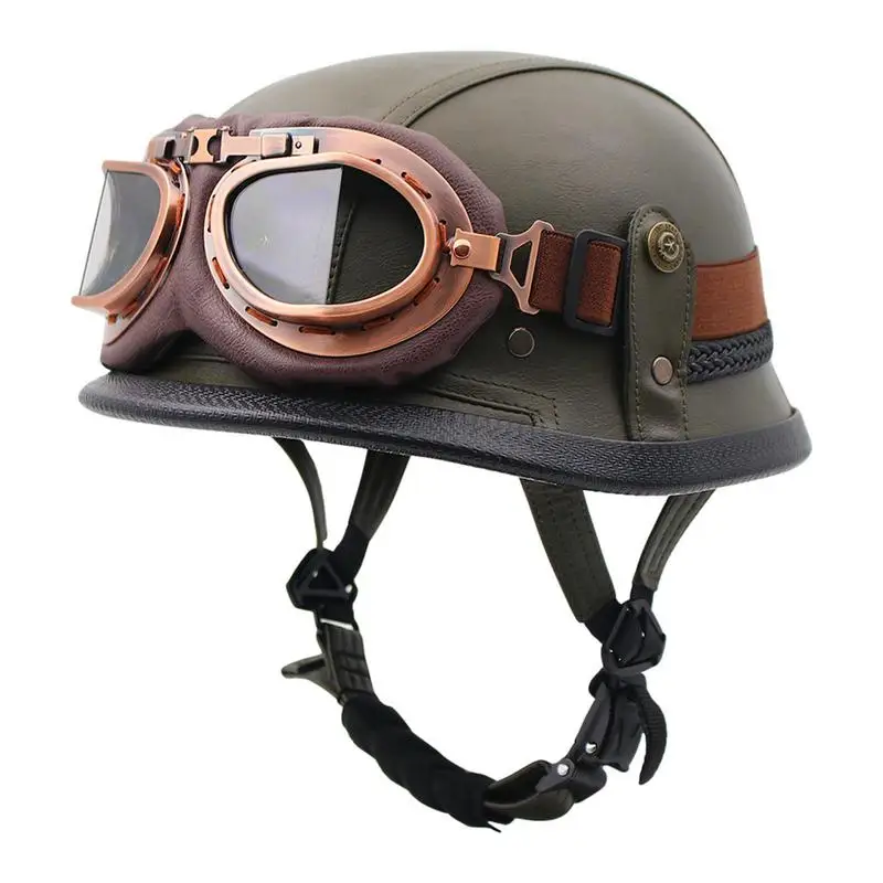 

New Vintage German Style Motorcycle Open Face Helmets Cap Unisex Retro Moto Motorbike Riding Chopper Helmets With Goggles