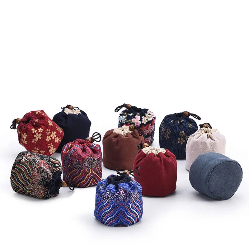 Tea Storage Pouch Portable Cotton Empty Fabric Bag Cloth Bag One Teapot String Linen Teapot Tied Tea Cup Teaware Storage Pouch Daily Use