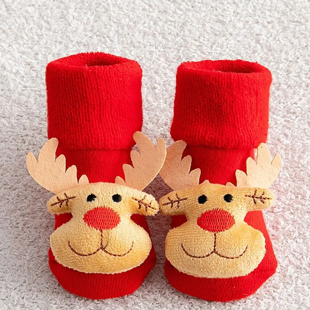 Cute Warm Tree Thicken Bell Deer Santa Claus Floor Socks Baby Christmas Socks Infant Short Socks Kids Cotton Socks