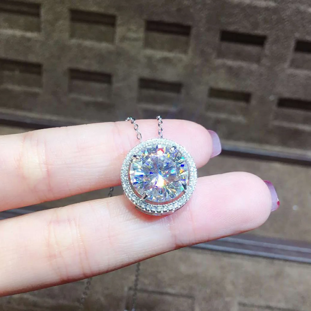 Solitaire 5ct moissanite Diamond Pendant Real 925 Sterling Silver Charm Party Wedding Pendants Necklace For Women Fine Jewelry pendant necklace silver necklace silver pendant silver necklace charms moissanite necklace