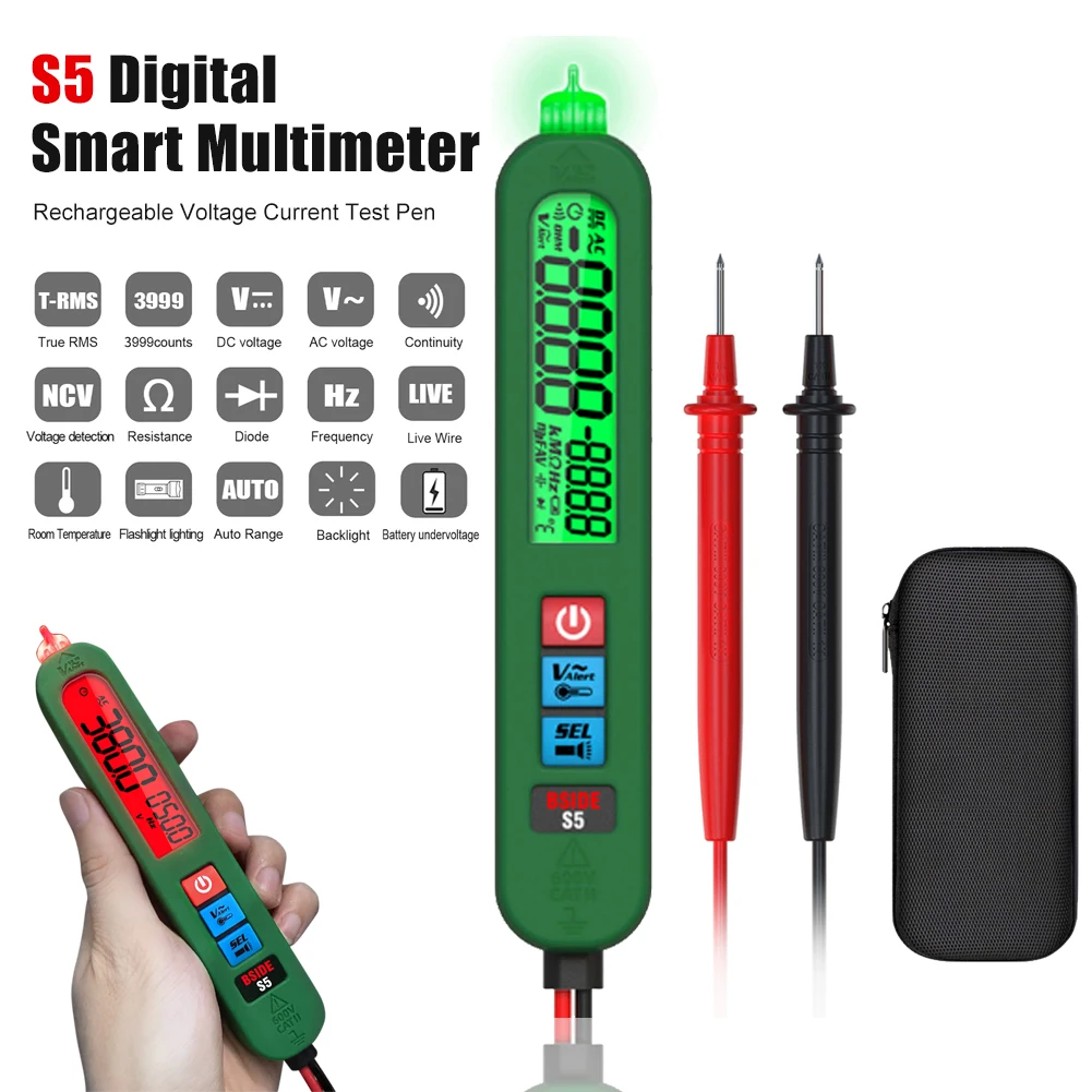 

S5 Digital Smart Multimeter Rechargeable Voltage Current Test Pen with Backlight Live Wire Capacitor Ohm Diode Hz Voltage Meter