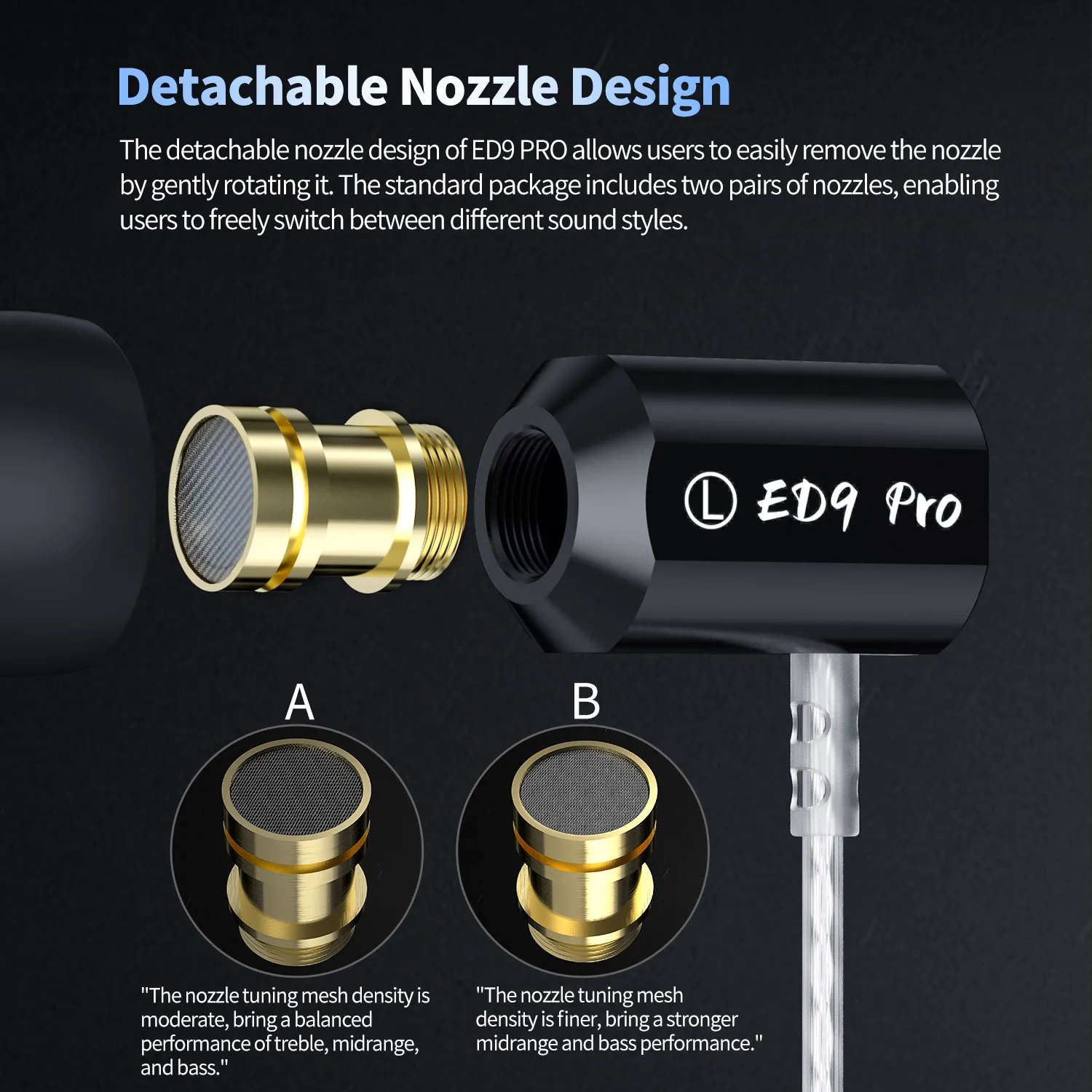 KZ ED9PRO In Ear Earphones Semi-Open Large Soundstage Dynamic Driver Bass Music Headset HIFI Zinc Alloy Metal Earphones ED9 PRO
