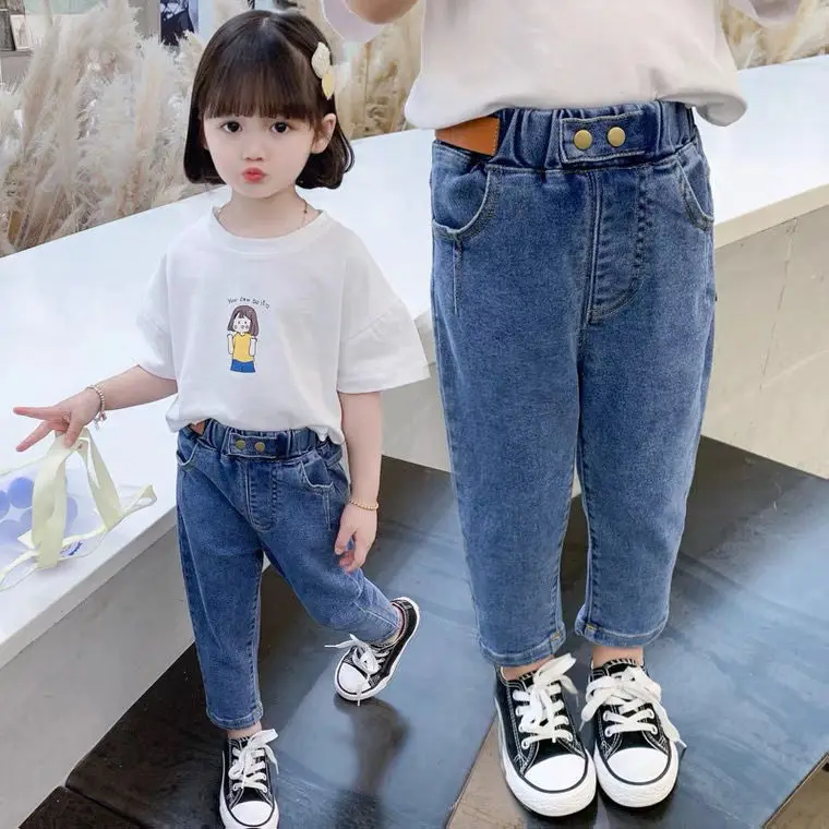 여아용 용수철 청바지, 다용도 아빠 바지, 아우터: 중학생 트렌디, 2023 가을 신상