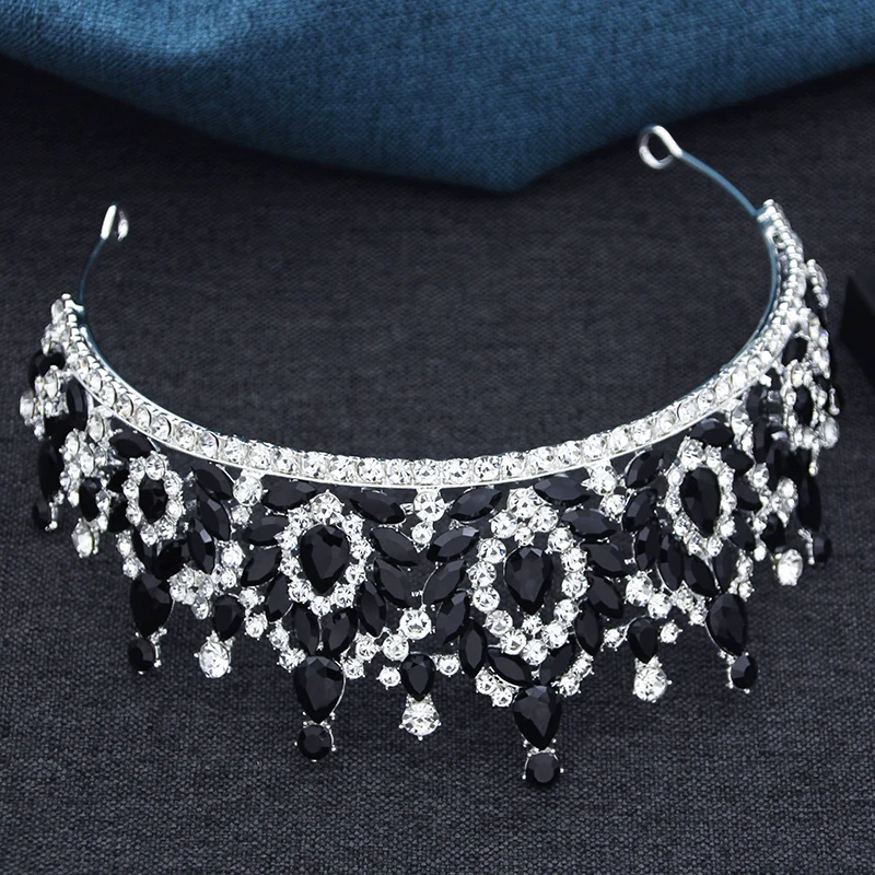 Metal Hair Accessories Hair Accessories Exquisite Black Crystal Bridal Tiaras Crowns Queen Bride Headwear Prom Wedding Crown Hair Jewelry