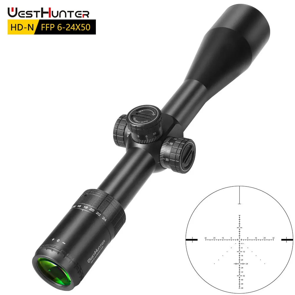 Tactical Riflescope WestHunter HD-N 6-24x50 FFP First Focal Plane Hunting Side Parallax Wheel Lock Reset Optical Sights