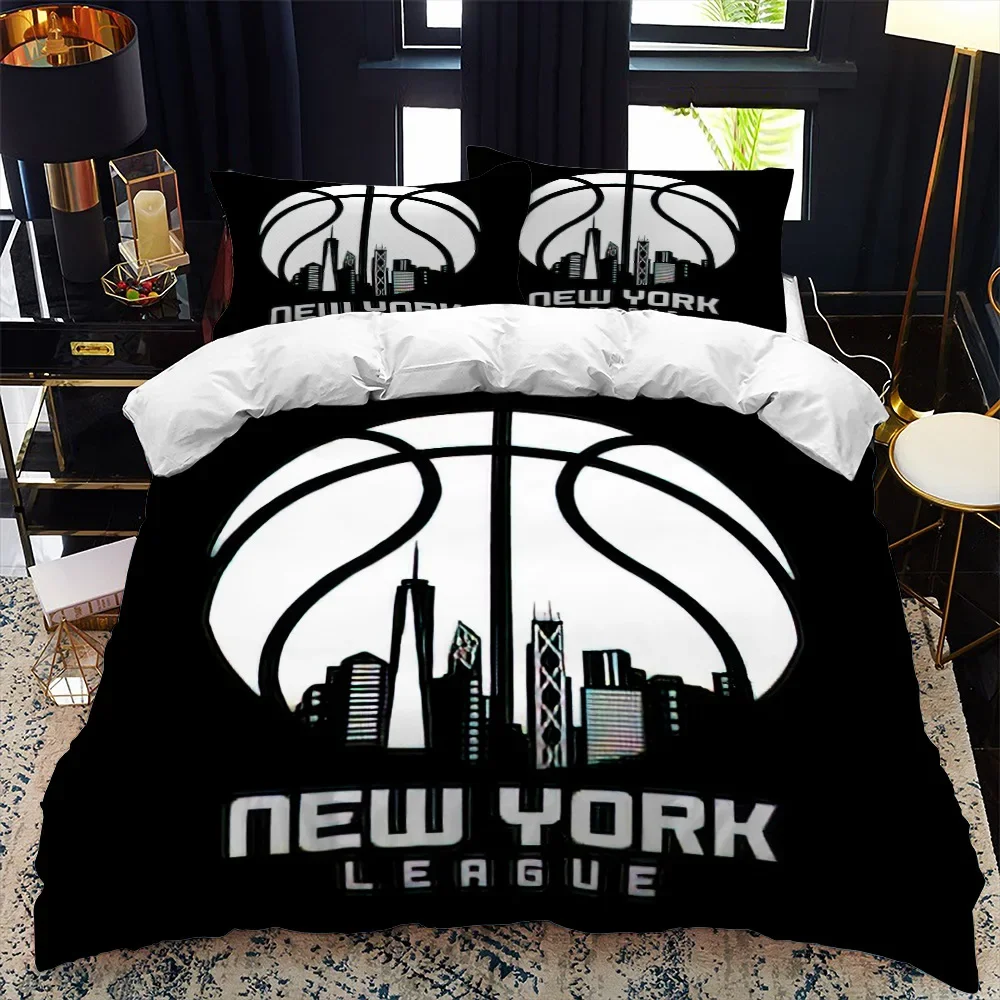 Set di biancheria da letto da basket con stampa a tema sportivo, per ragazzi, ragazzi, con stampa blu, morbido, leggero, decorativo, 3 pezzi per letto matrimoniale