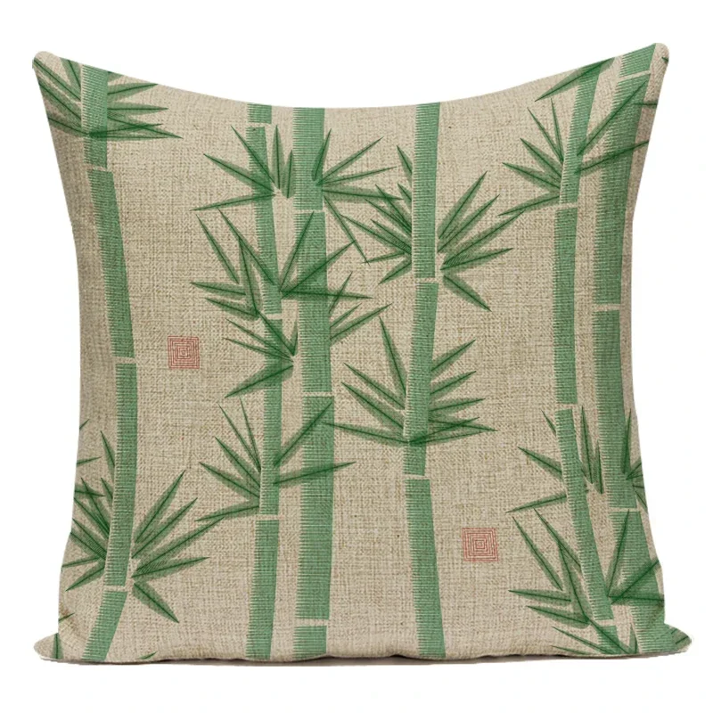 Nordic Bamboo Leaves Decorative Cushion Cover - Fresh Green Home and Sofa Accent