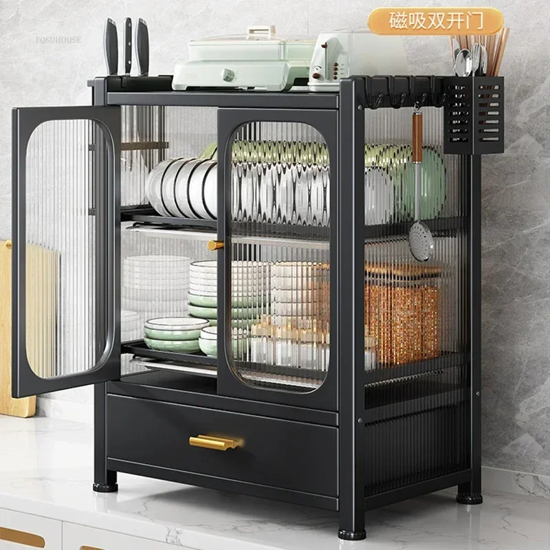 Carbon Steel Simple Cabinets for Household Dust-proof Drainable Sideboards with Drawers Nordic Light Luxury Cabinet for Kitchen