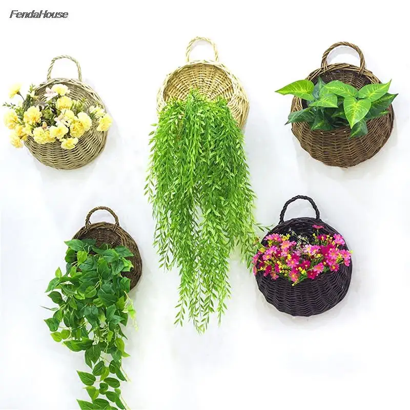 1PC Wall Hanging Wicker Planter Flower Pot for Indoor Plants 4 Colors