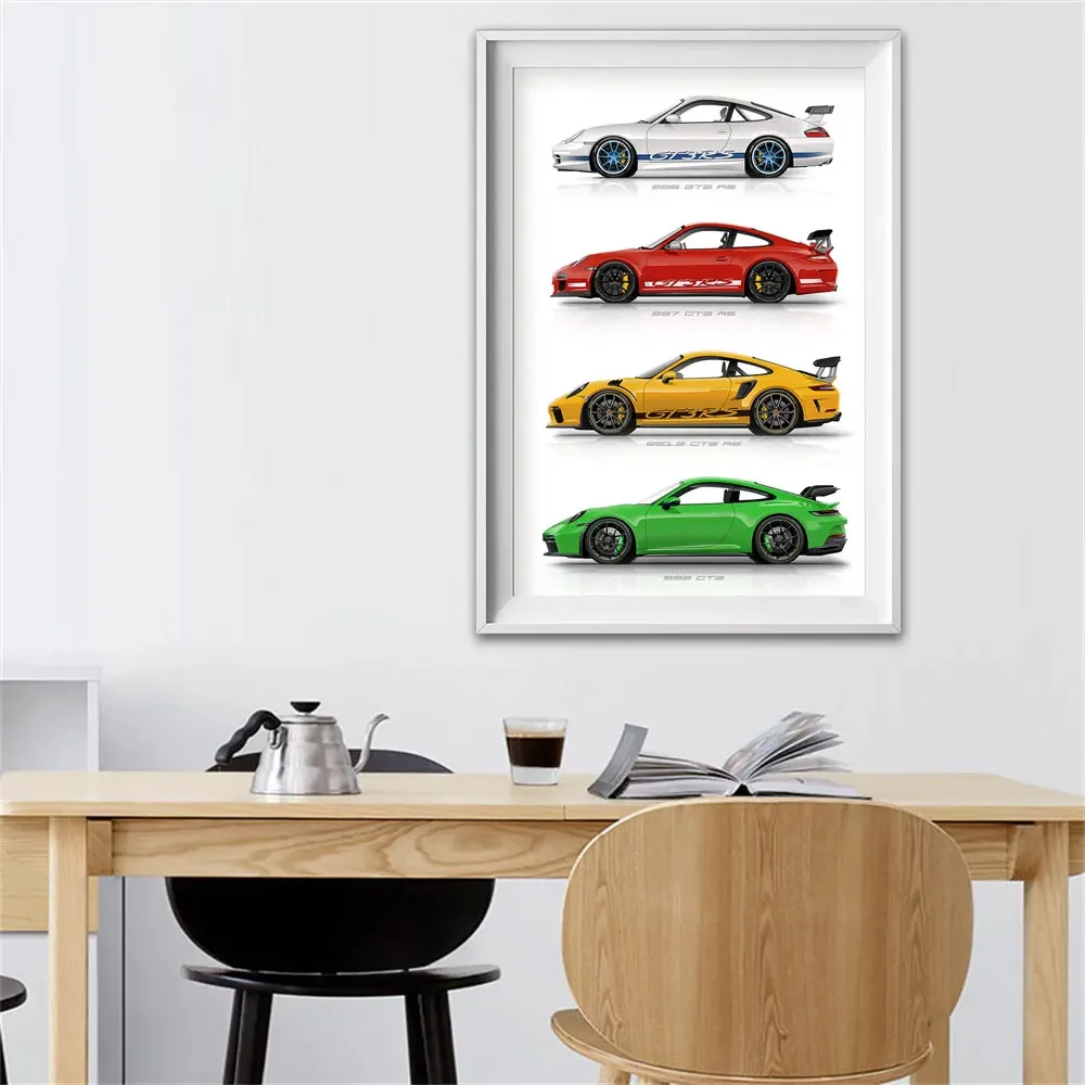 Porsche 911 GT3 RS ポルシェ キャンバスアート 絵画 Gt3 rs車の世代スーパーカーポスター、キャンバスプリント絵画