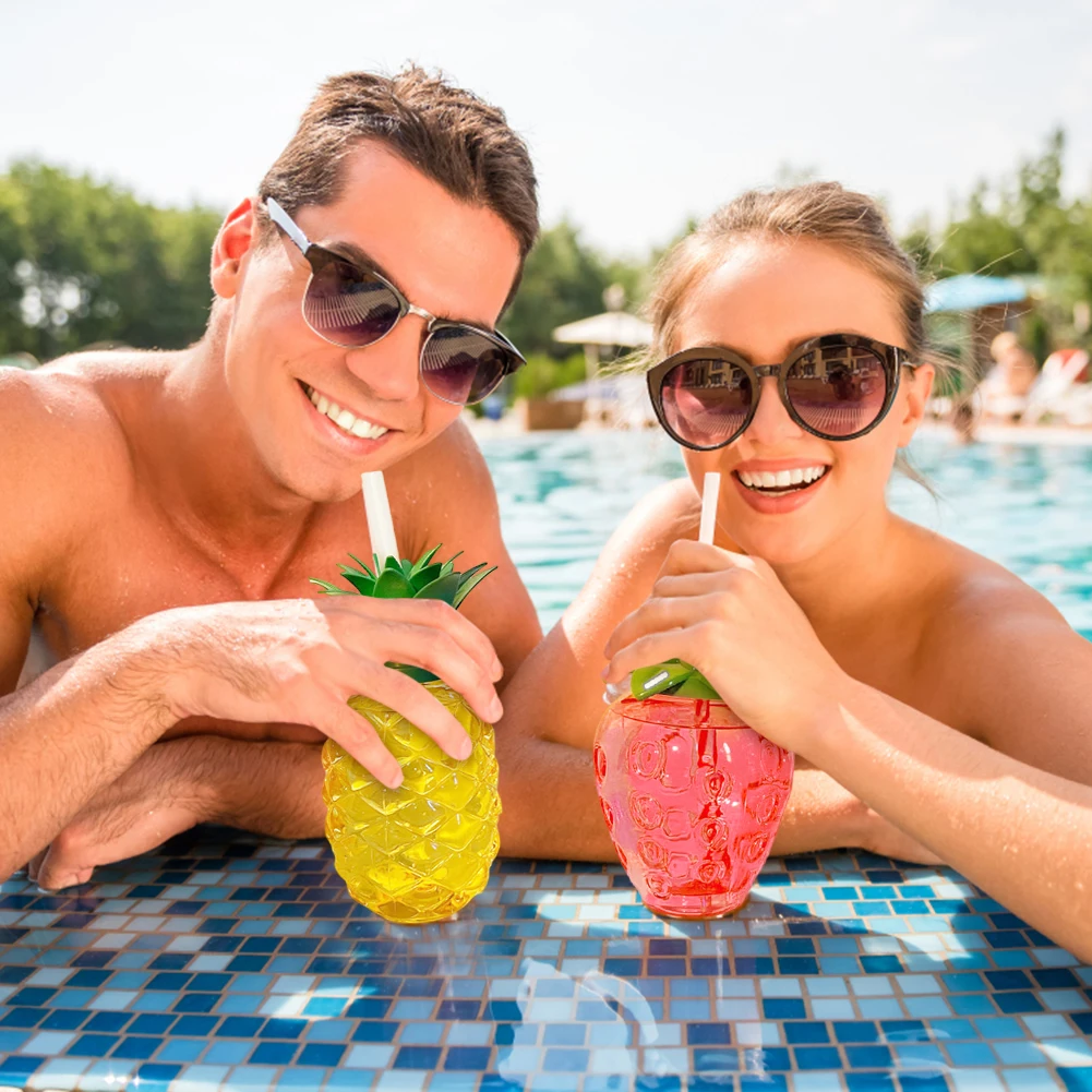 Plastic Cup 1pc Hawaiian Pineapple Strawberry Shape Party Cup with Straw