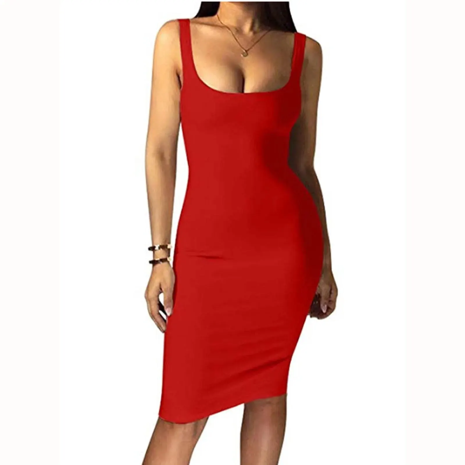 Women Fashion Casual Slim Fit Solid Color Hip Work Skirt Sleeveless Vest Dress 4