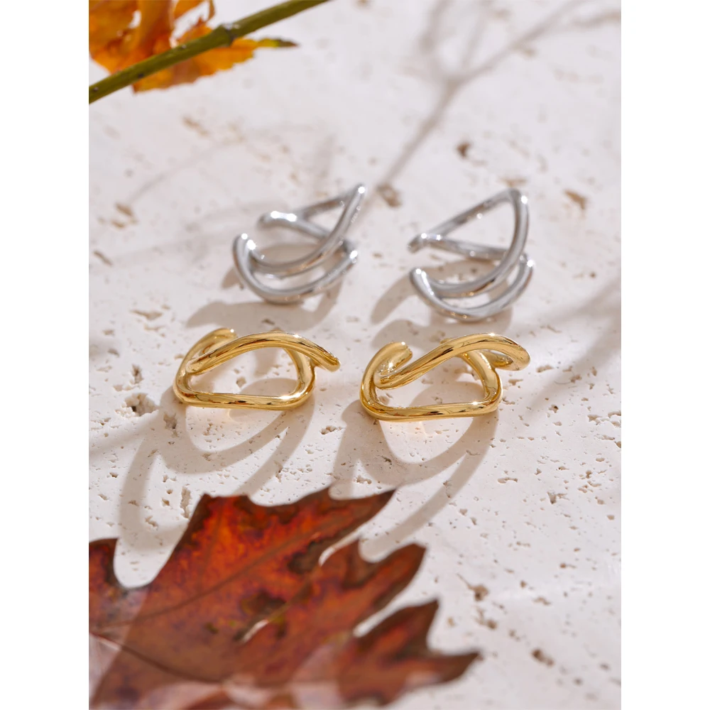 Yhpup Minimalist Double Layer Geometric Ear Clip Bone Earrings