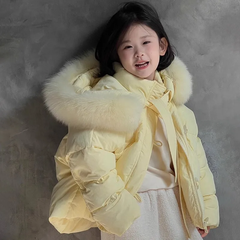 شتاء دافئ الفتيات موضة المحاصيل الفراء مقنعين القرن زر البريدي سترة منفوخة مدرسة طفل معطف سميك الأطفال الزي سترة واقية 3-16Yr
