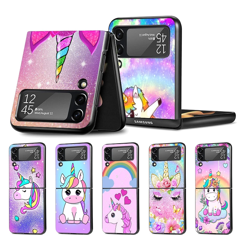 Pink Unicorn Rainbow Z Flip 4 Z Flip 4 Phnoe Case Per Samsung Z Flip 3 5 5G Black Hard Shell Galaxy Zflip3 Zflip4 Zflip5 Unique