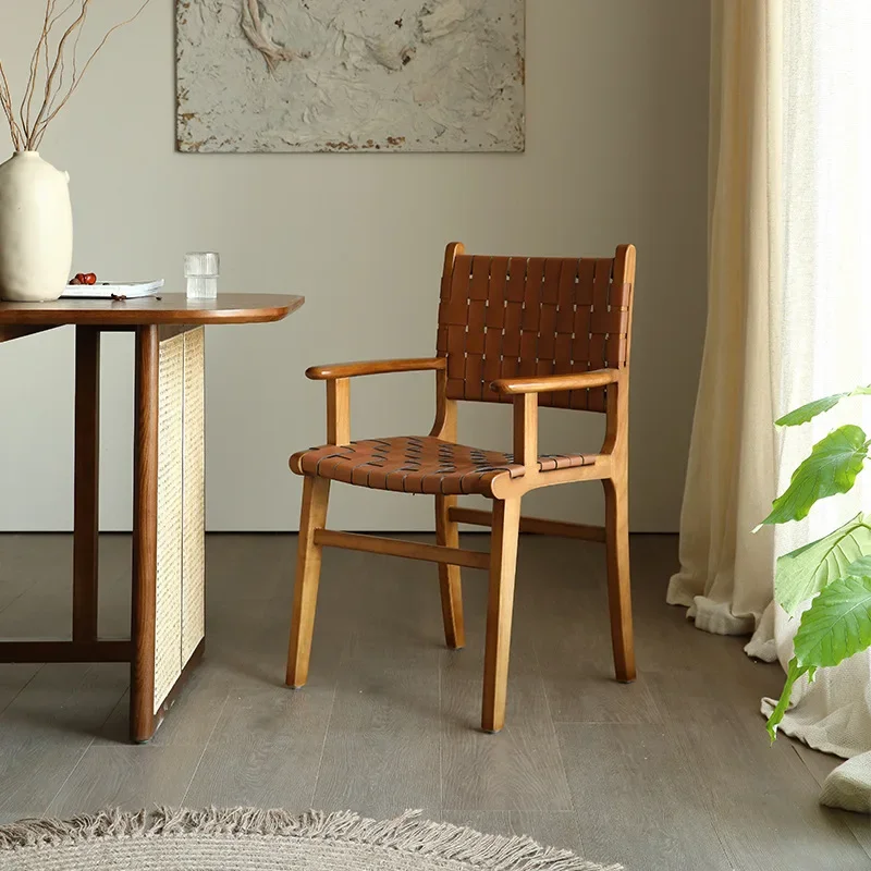 

Italian minimalist saddle leather dining chair Nordic home designer dining table and chair Modern minimalist dining room solid w
