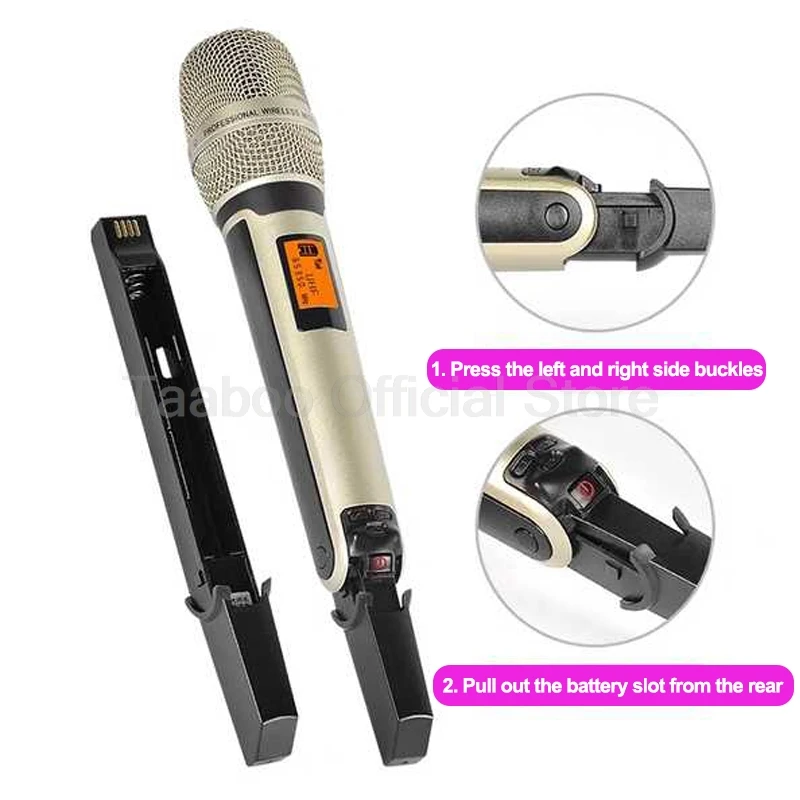 Professional Wireless Microphone System 2 Channel LCD Display Handheld Micphone Radio System Studio Mic for Karaoke Party Church
