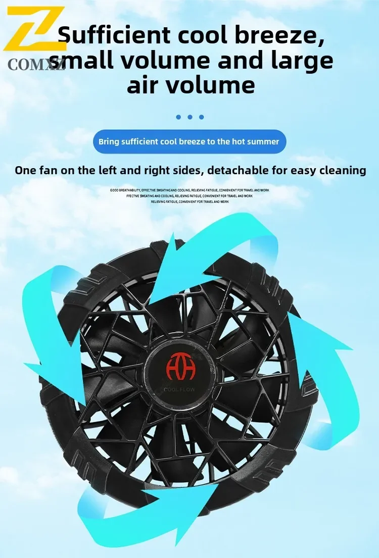 COMXZ Summer Men Cool Air Conditioning Ice Suit Silk Fabric Loose Breathable Fishing High-Power Cooling Fan Jacket Men Overalls