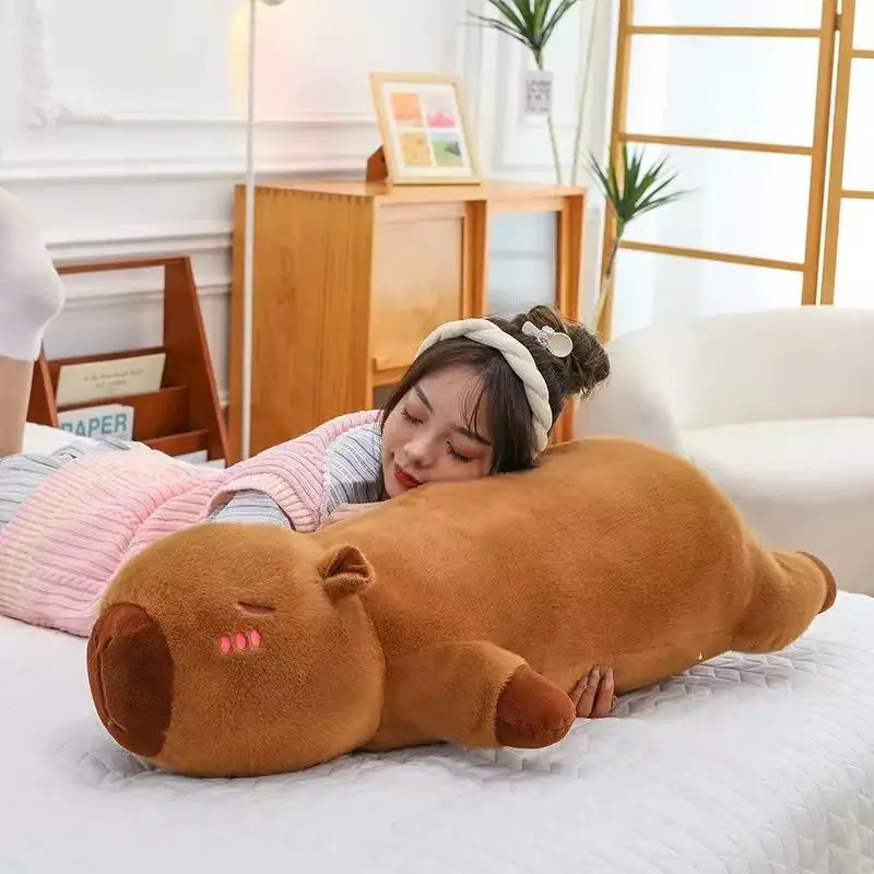 60cm Kawaii Cartoon Giant Strip Capybara Plush Doll Pillow Lying Brown Orange Wings Creative Capybara Plush Toy Home Decor